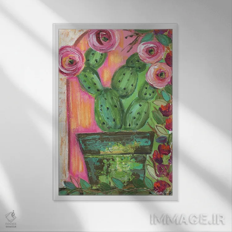 تابلو گل کاغذی (بوگنویلیا) اثر برندا بوش - نمای قابدار سفید