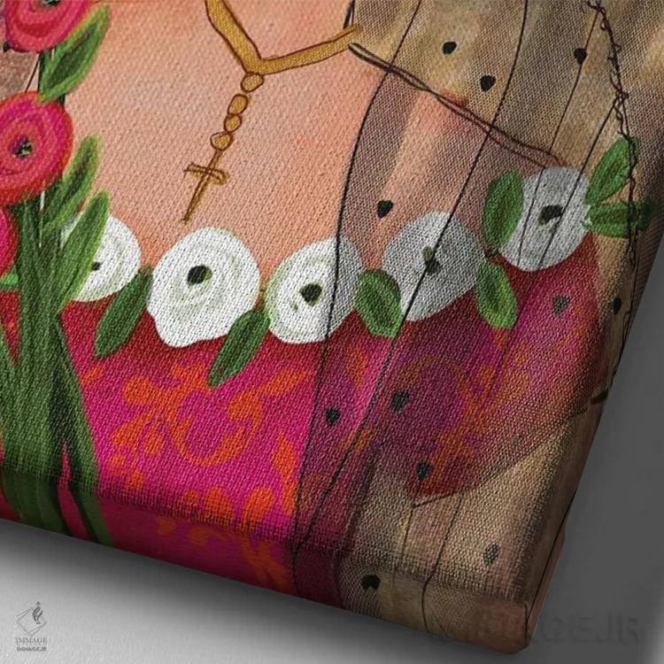 تابلو فریدا در حجاب خود اثر برندا بوش - نمای نزدیک بافت بوم