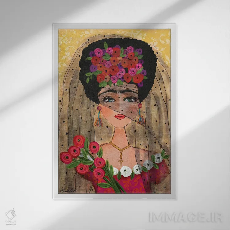 تابلو فریدا در حجاب خود اثر برندا بوش - نمای قابدار سفید