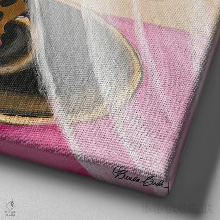 تابلو قهوهٔ صبحگاهی عالی اثر برندا بوش - نمای نزدیک بافت بوم