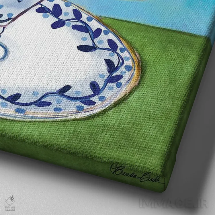 تابلو قهوه زیر آفتاب صبحگاهی اثر برندا بوش - نمای نزدیک بافت بوم