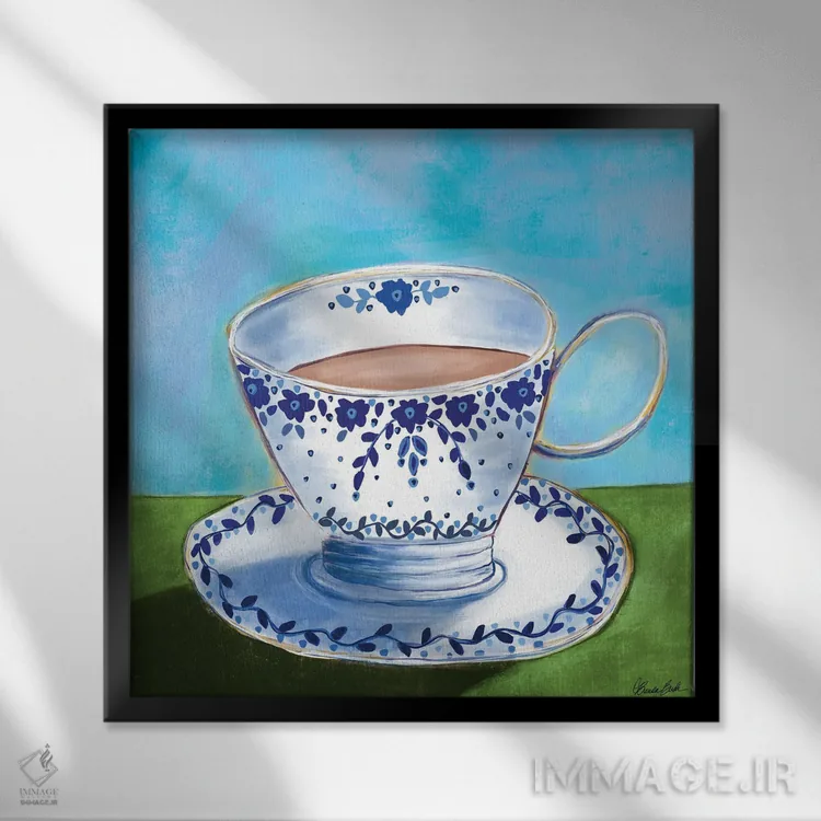 تابلو قهوه زیر آفتاب صبحگاهی اثر برندا بوش - نمای قابدار مشکی