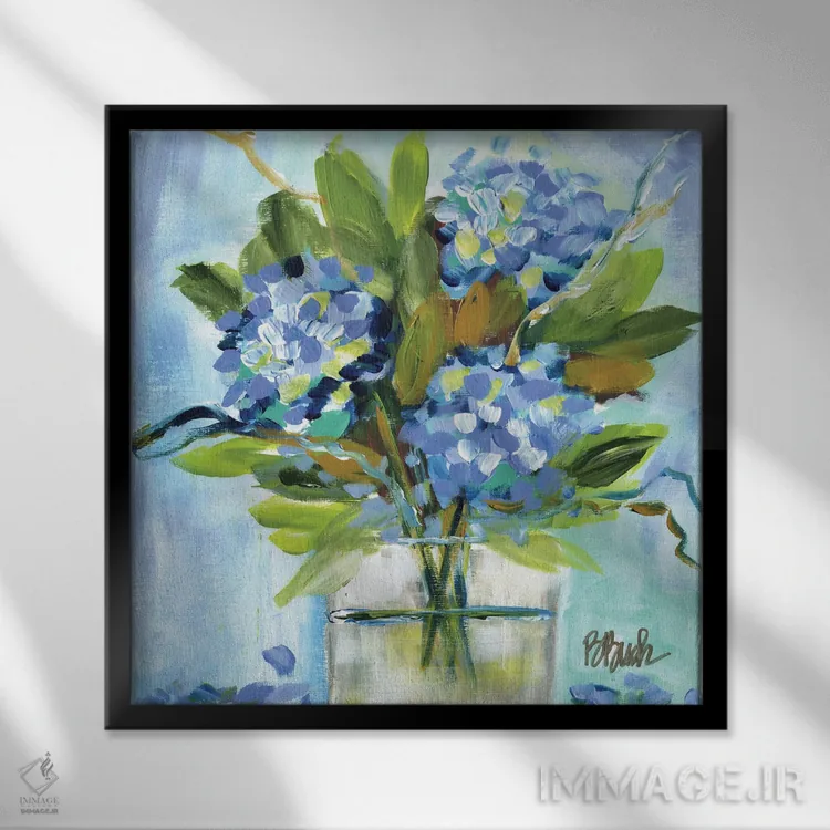 تابلو شکوفایی بینقص هورتانسیا اثر برندا بوش - نمای قابدار مشکی