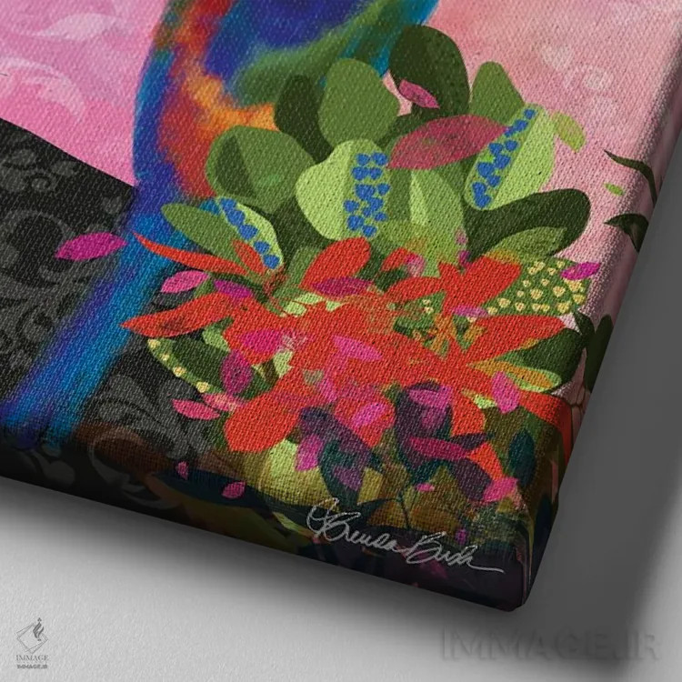 تابلو فریدا در باغ خودش اثر برندا بوش - نمای نزدیک بافت بوم