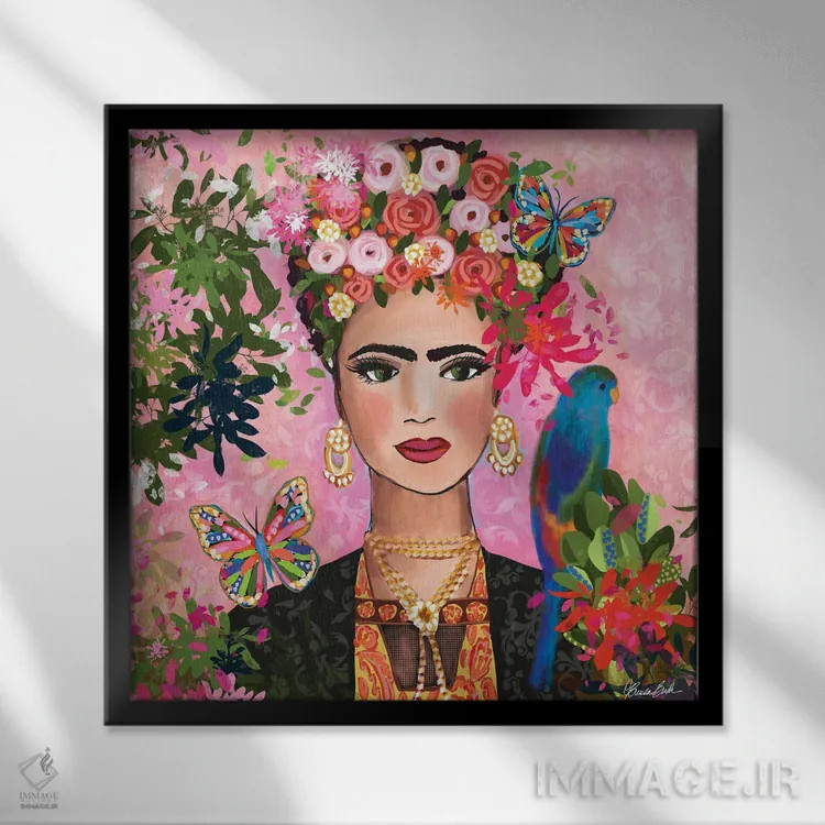 تابلو فریدا در باغ خودش اثر برندا بوش - نمای قابدار مشکی