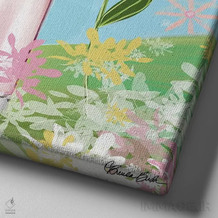 تابلو مرواریدهای شکوفا اثر برندا بوش - نمای نزدیک بافت بوم