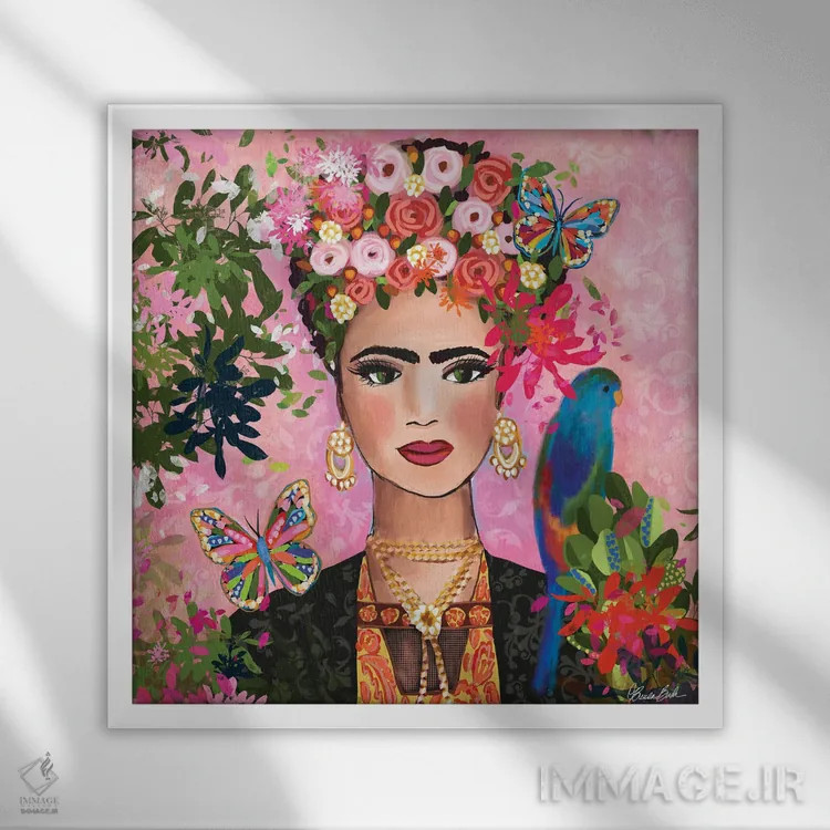 تابلو فریدا در باغ خودش اثر برندا بوش - نمای قابدار سفید