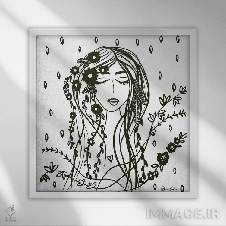 تابلو پرها و گلها اثر برندا بوش - نمای قابدار سفید