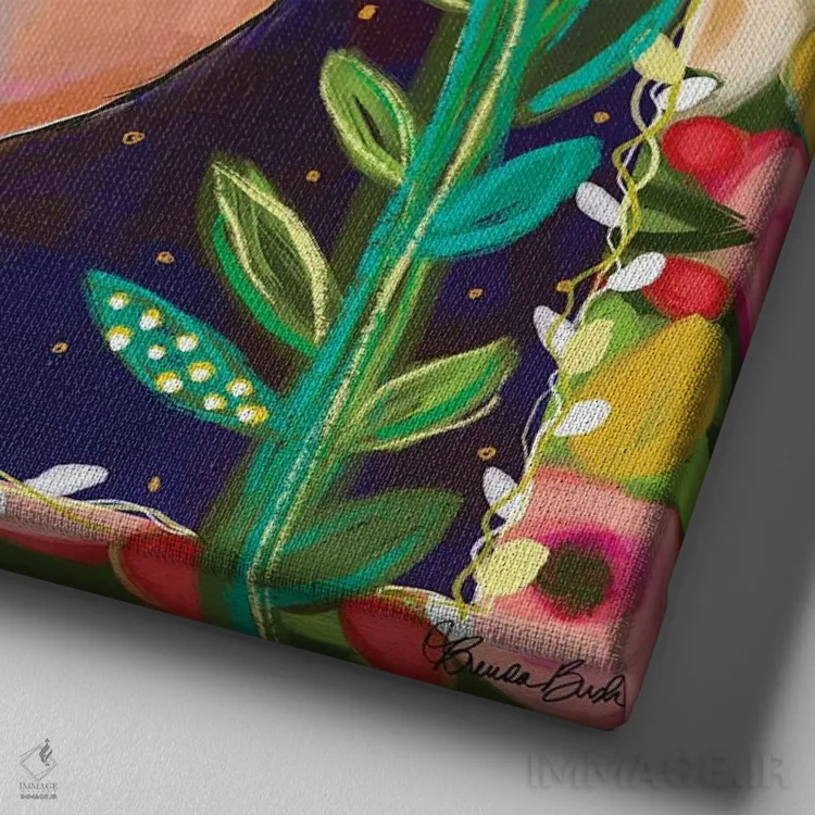 تابلو غروب در باغ رز اثر برندا بوش - نمای نزدیک بافت بوم