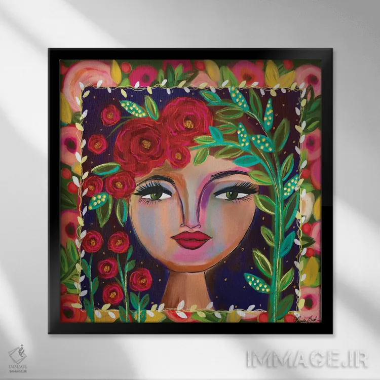 تابلو غروب در باغ رز اثر برندا بوش - نمای قابدار مشکی