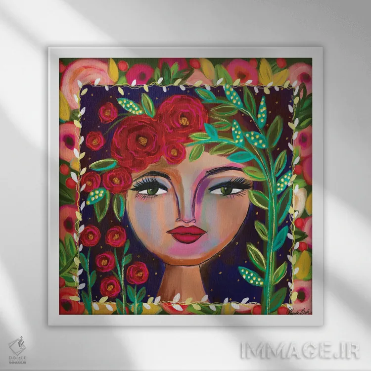 تابلو غروب در باغ رز اثر برندا بوش - نمای قابدار سفید