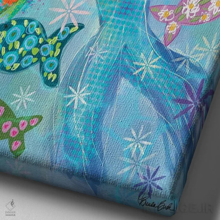 تابلو پری دریایی باغ گل یاقوتی اثر برندا بوش - نمای نزدیک بافت بوم