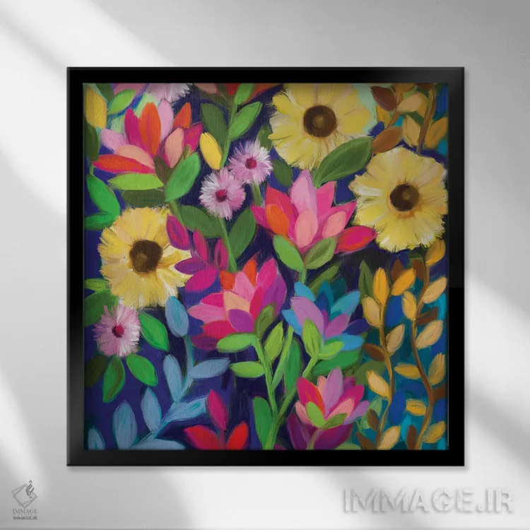 تابلو عشق نیلوفر آبی اثر برندا بوش - نمای قابدار مشکی