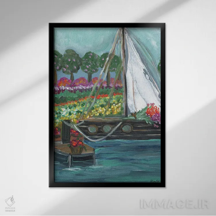 تابلو توقف برای گلها اثر برندا بوش - نمای قابدار مشکی