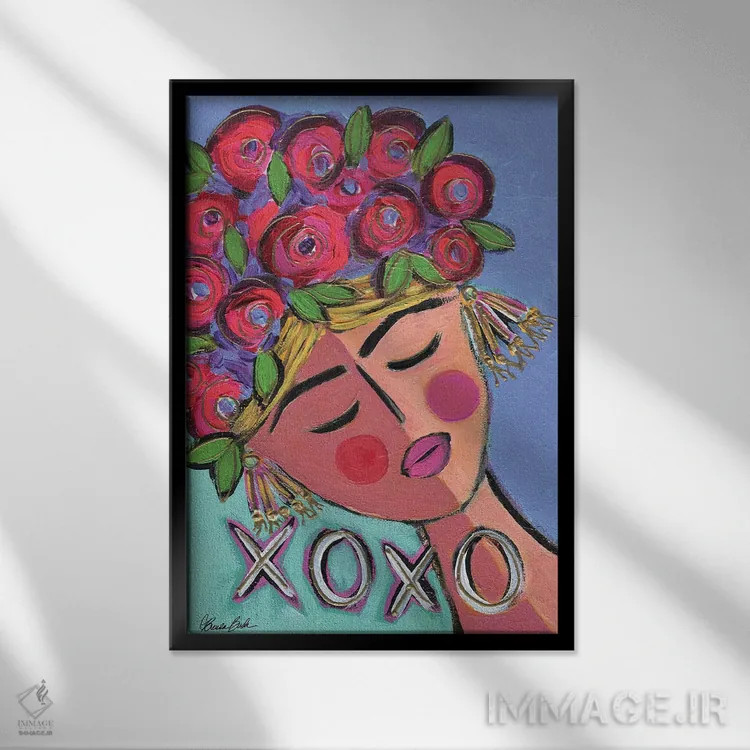 تابلو XOXO بهترین دوست (بغل و بوسه) اثر برندا بوش - نمای قابدار مشکی