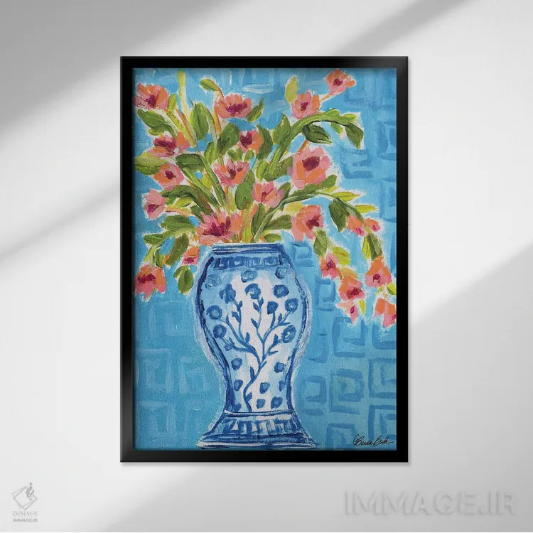 تابلو گلدان بلند اثر برندا بوش - نمای قابدار مشکی