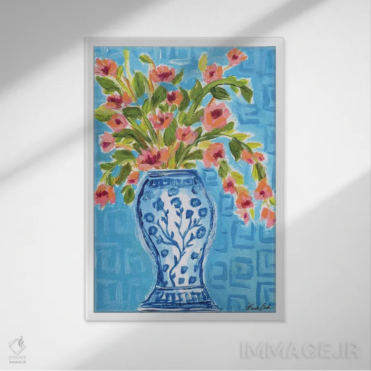 تابلو گلدان بلند اثر برندا بوش - نمای قابدار سفید