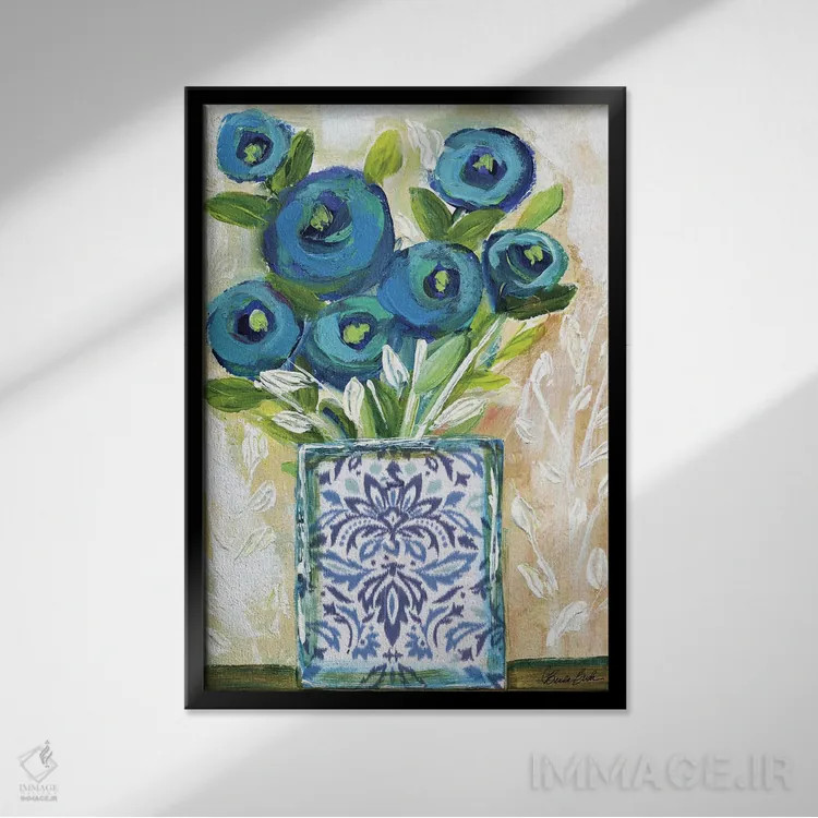 تابلو رزهای ماه آبی اثر برندا بوش - نمای قابدار مشکی