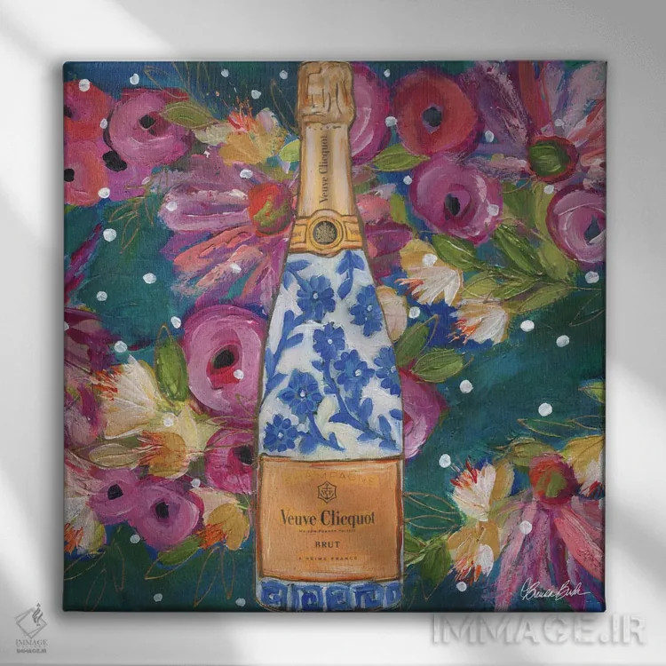 تابلو شامپاین به سبک چینی اثر برندا بوش - نمای روبهرو روی دیوار