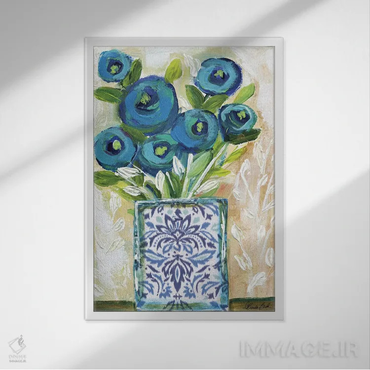 تابلو رزهای ماه آبی اثر برندا بوش - نمای قابدار سفید