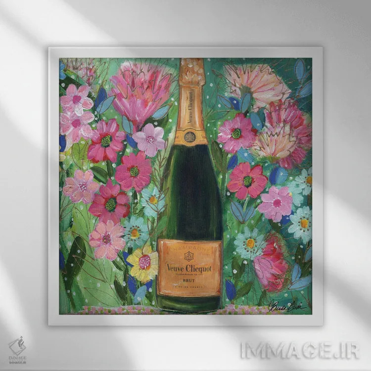 تابلو شامپاین در باغ اثر برندا بوش - نمای قابدار سفید