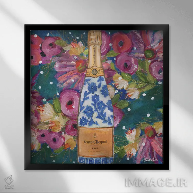 تابلو شامپاین به سبک چینی اثر برندا بوش - نمای قابدار مشکی