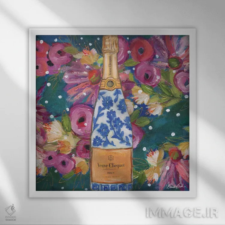 تابلو شامپاین به سبک چینی اثر برندا بوش - نمای قابدار سفید