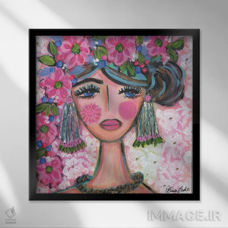 تابلو کودک گلگونهٔ زنانه اثر برندا بوش - نمای قابدار مشکی