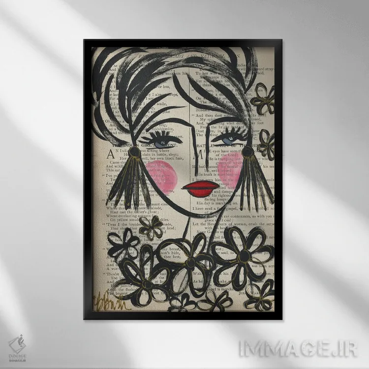 تابلو چیدن گلبابونهها اثر برندا بوش - نمای قابدار مشکی