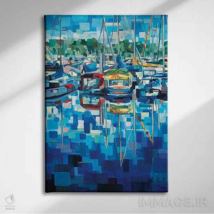 تابلو بدون عنوان (قایقها) اثر بروک بورچرباورگ - نمای روبهرو روی دیوار