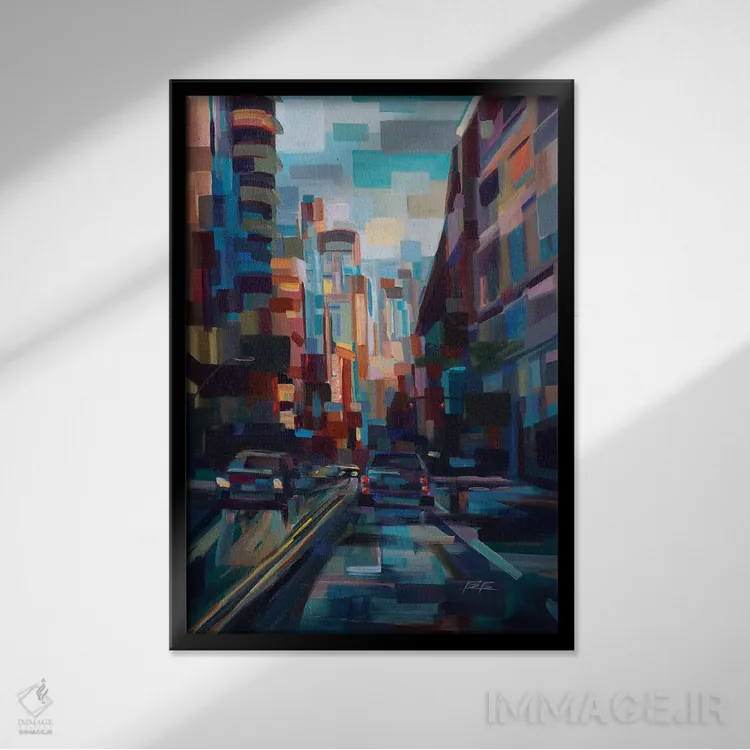 تابلو عصر در شهر اثر بروک بورچرباورگ - نمای قابدار مشکی