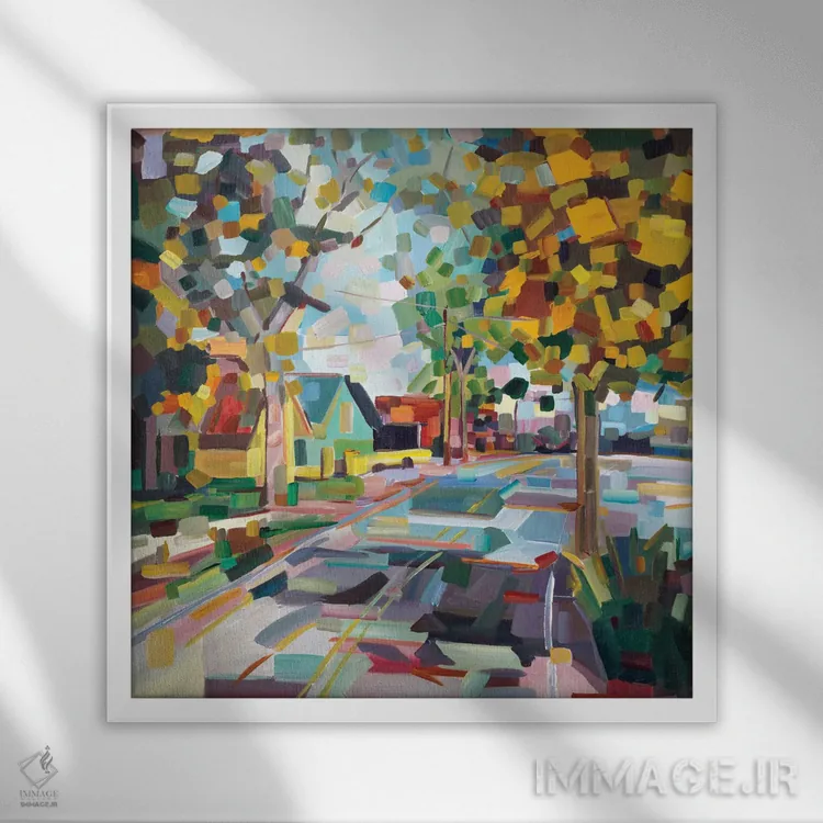 تابلو محلهٔ پاییزی اثر بروک بورچرباورگ - نمای قابدار سفید