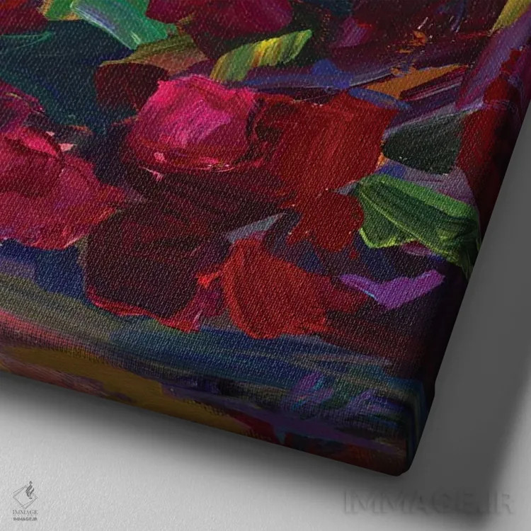 تابلو یاس بنفش و رودودندرون اثر بروک بورچرباورگ - نمای نزدیک بافت بوم