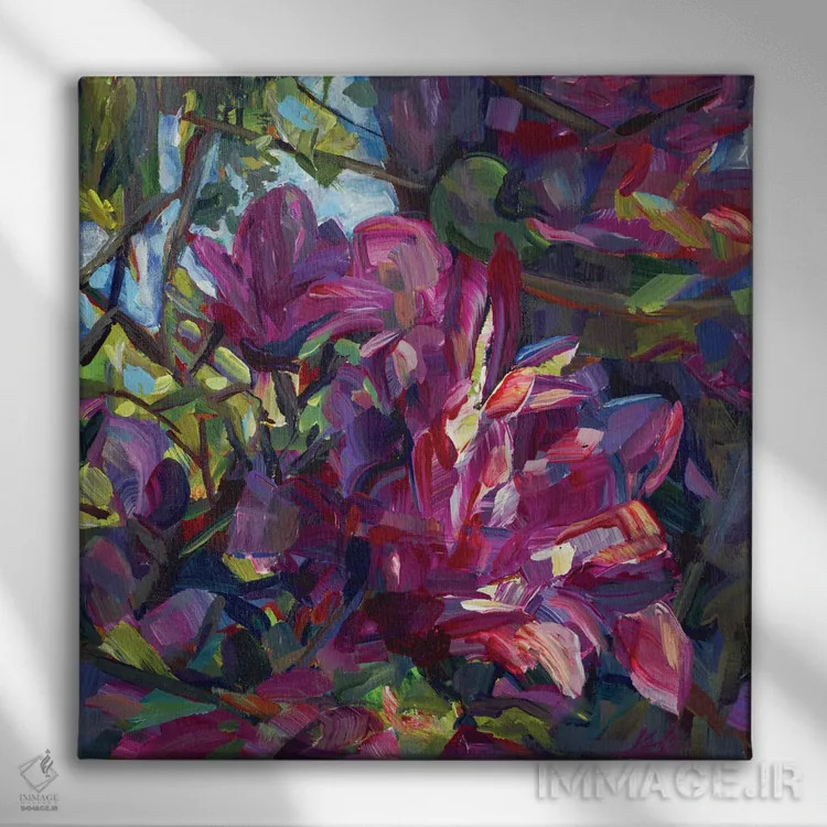 تابلو مگنولیای صورتی اثر بروک بورچرباورگ - نمای روبهرو روی دیوار