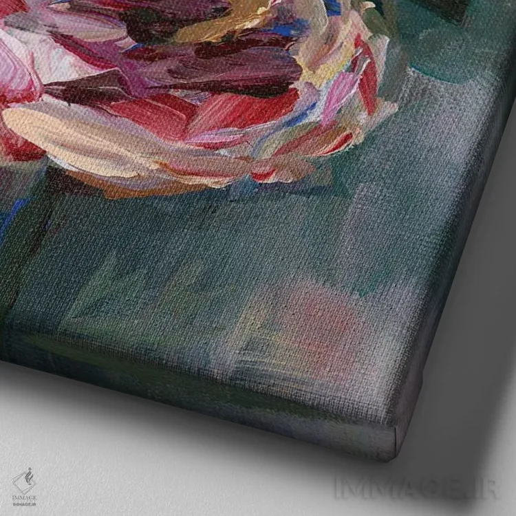 تابلو سهتایی گل صدتومانی اثر بروک بورچرباورگ - نمای نزدیک بافت بوم