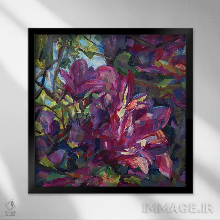 تابلو مگنولیای صورتی اثر بروک بورچرباورگ - نمای قابدار مشکی