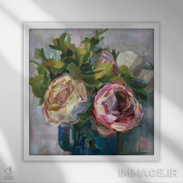 تابلو سهتایی گل صدتومانی اثر بروک بورچرباورگ - نمای قابدار سفید