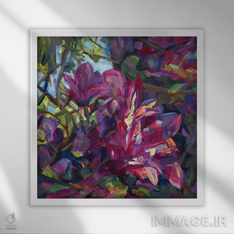 تابلو مگنولیای صورتی اثر بروک بورچرباورگ - نمای قابدار سفید