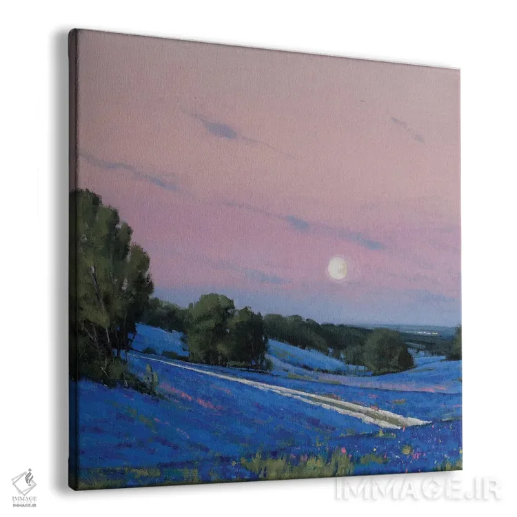 تابلو طلوع ماه بر فراز تپهها و گلهای بلو بانت اثر بن بائر - نمای پرسپکتیو محصول
