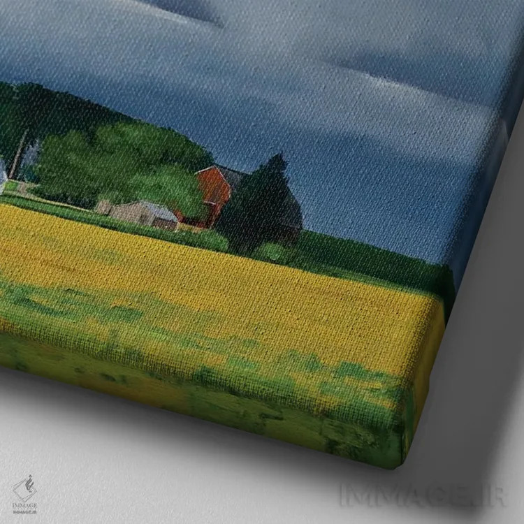 تابلو لوبیای سویا اواخر تابستان در الزورث، ویسکانسین اثر بن بائر - نمای نزدیک بافت بوم