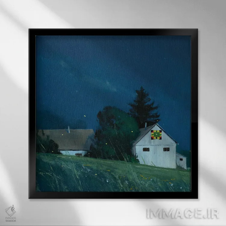 تابلو انبارهای دامنه و کرمهای شبتاب اثر بن بائر - نمای قابدار مشکی