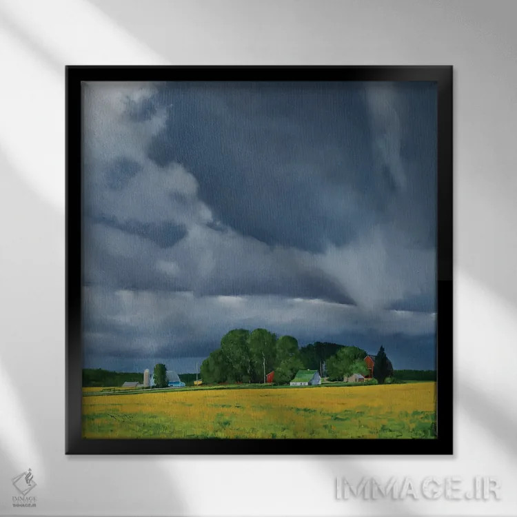 تابلو لوبیای سویا اواخر تابستان در الزورث، ویسکانسین اثر بن بائر - نمای قابدار مشکی