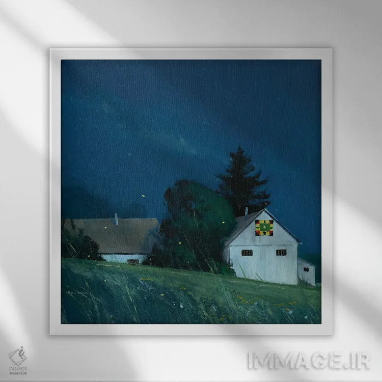 تابلو انبارهای دامنه و کرمهای شبتاب اثر بن بائر - نمای قابدار سفید