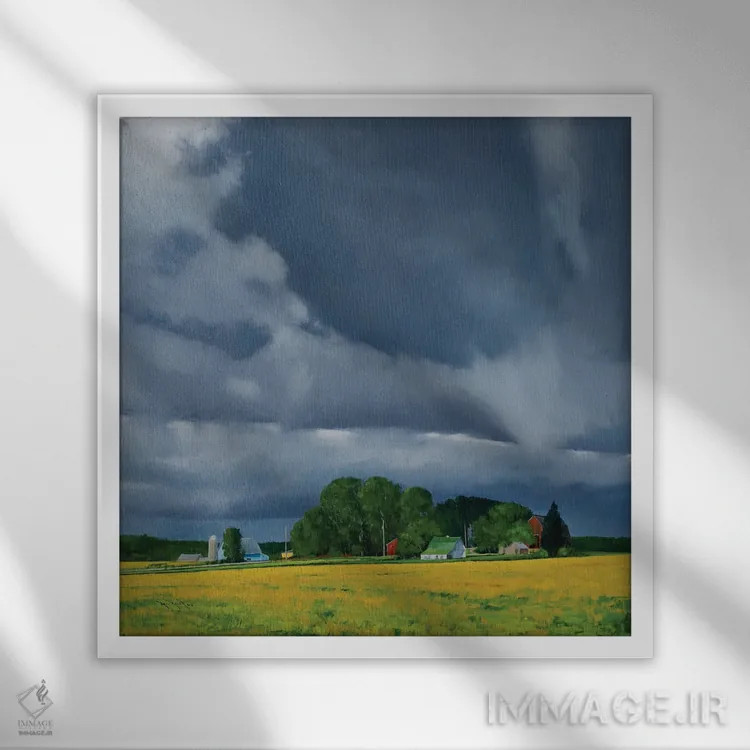 تابلو لوبیای سویا اواخر تابستان در الزورث، ویسکانسین اثر بن بائر - نمای قابدار سفید