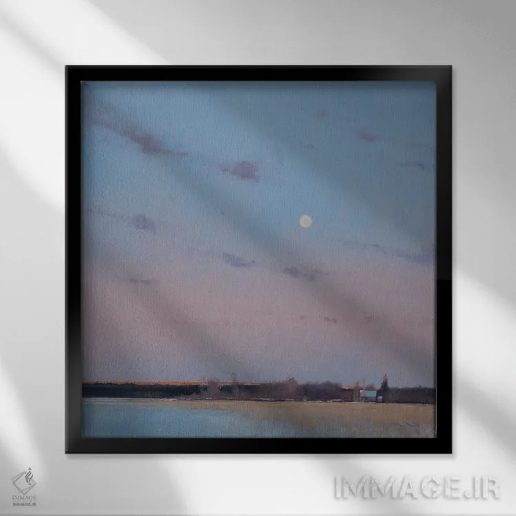 تابلو آخرین نور با طلوع ماه بر فراز درهٔ بهاری، ویسکانسین اثر بن بائر - نمای قابدار مشکی