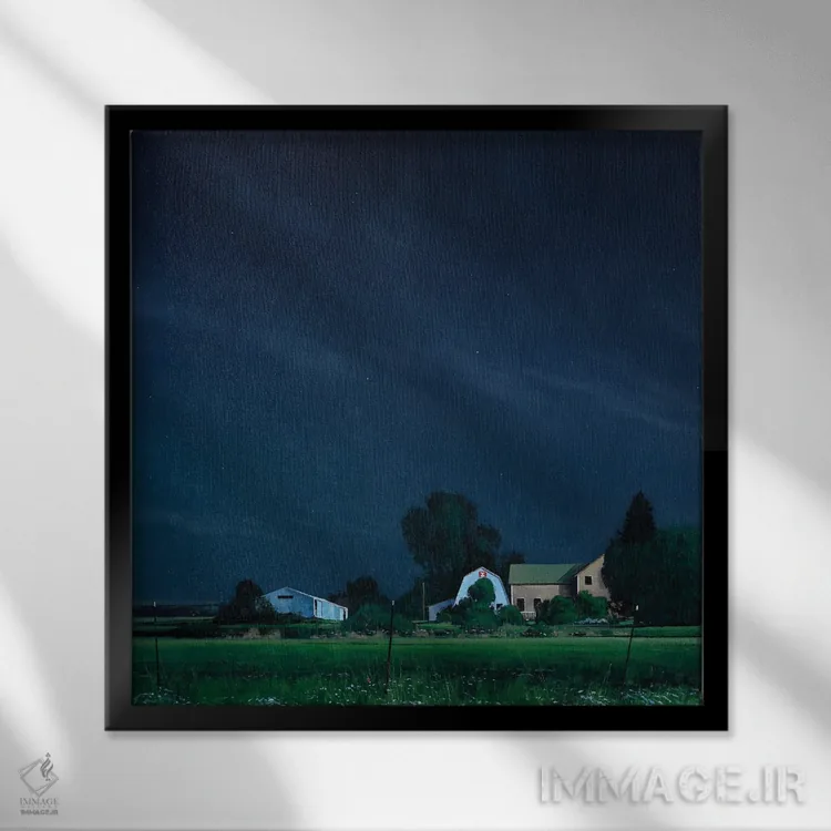تابلو شب آرام زیر نور ماه اثر بن بائر - نمای قابدار مشکی