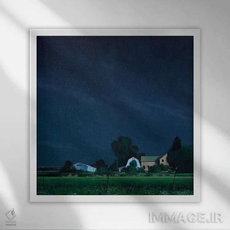 تابلو شب آرام زیر نور ماه اثر بن بائر - نمای قابدار سفید