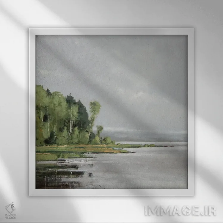 تابلو خلیج راولی، بندر بیلیز، ویسکانسین اثر بن بائر - نمای قابدار سفید