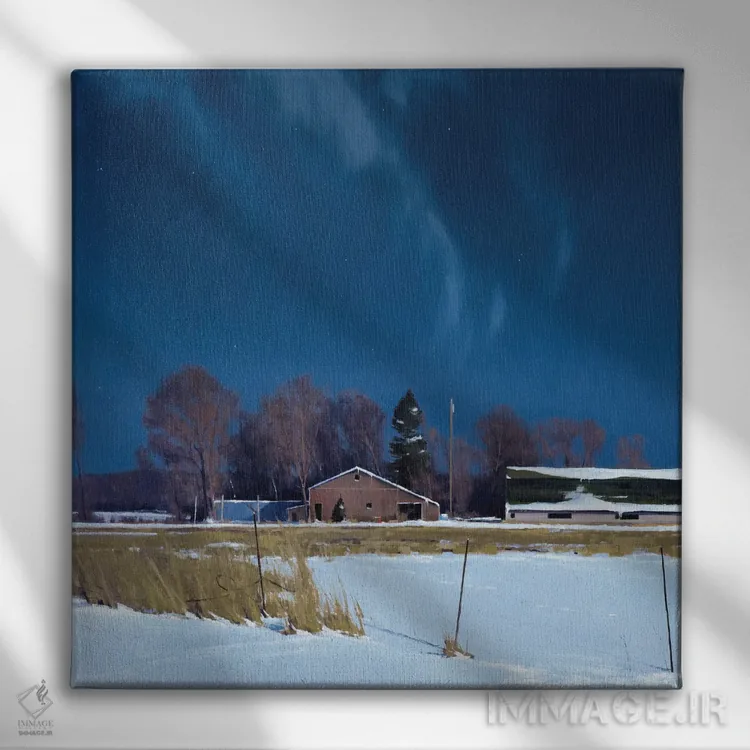تابلو مزرعهٔ ساوک رپیدز زیر نور ماه اثر بن بائر - نمای روبهرو روی دیوار