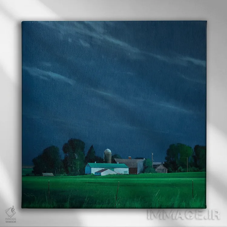 تابلو مزرعهٔ شهرستان سنت کروآ در نور ماه اثر بن بائر - نمای روبهرو روی دیوار